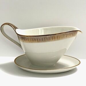 Vintage Gravy Boat Winterling Marktleuthen Bavaria Gold Trim Geometric Porcelain